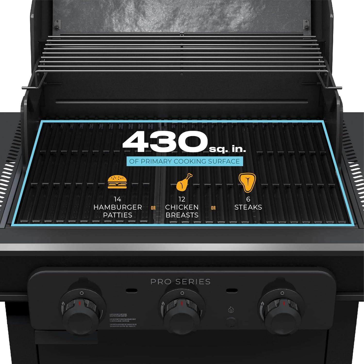 Charbroil Pro Series 3-Burner Infrared Propane Gas Grill, Matte Black