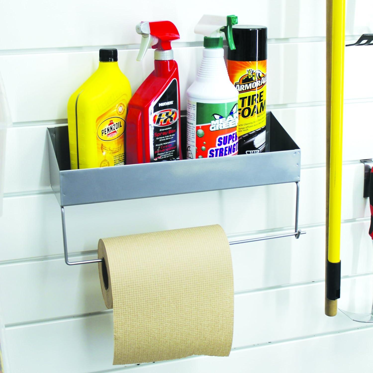 Paper Towel Holder Shelf Designed for PVC Slatwall, Silver