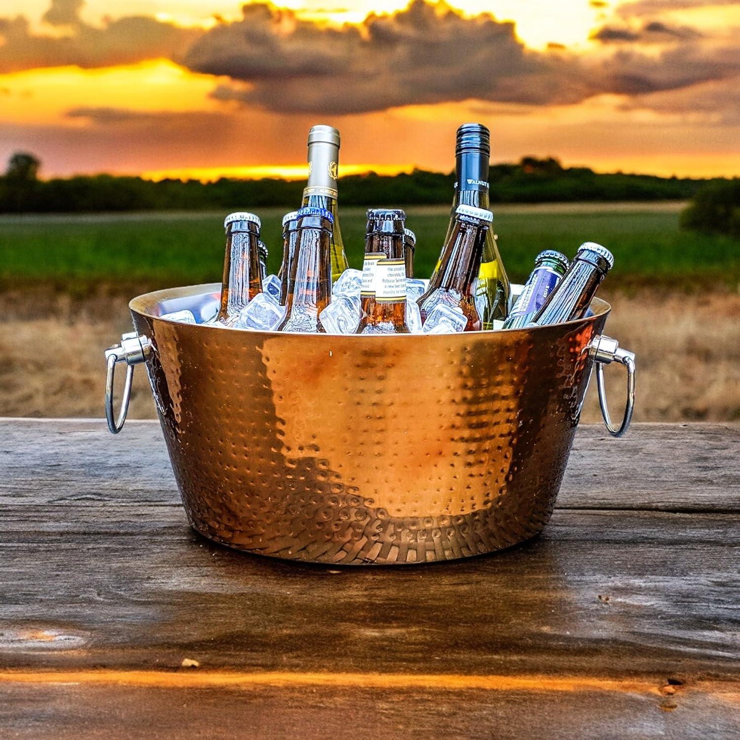 BREKX Anchored Rose Copper Stainless-Steel Beverage Tub, Wine and Beer Bucket - 14"W x 6.75"H