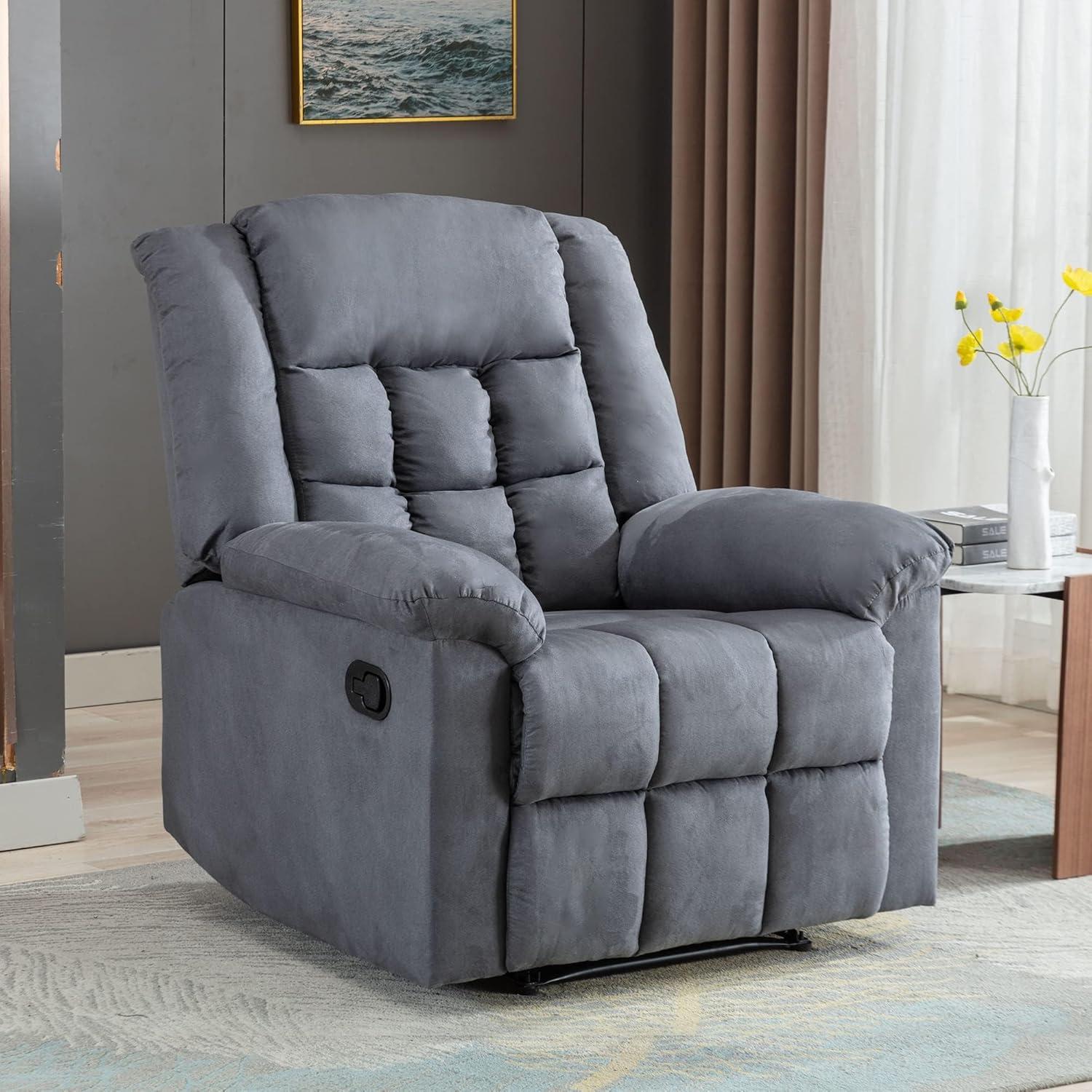 Gray Manual Recliner Chair with Soft Padded Armrests