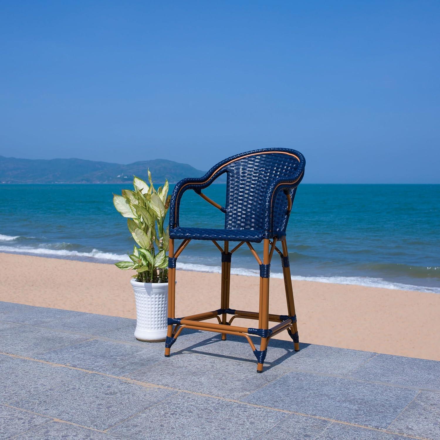 California Counter Stool With Arms - Indoor/Outdoor - PAT7533 - Navy - Safavieh