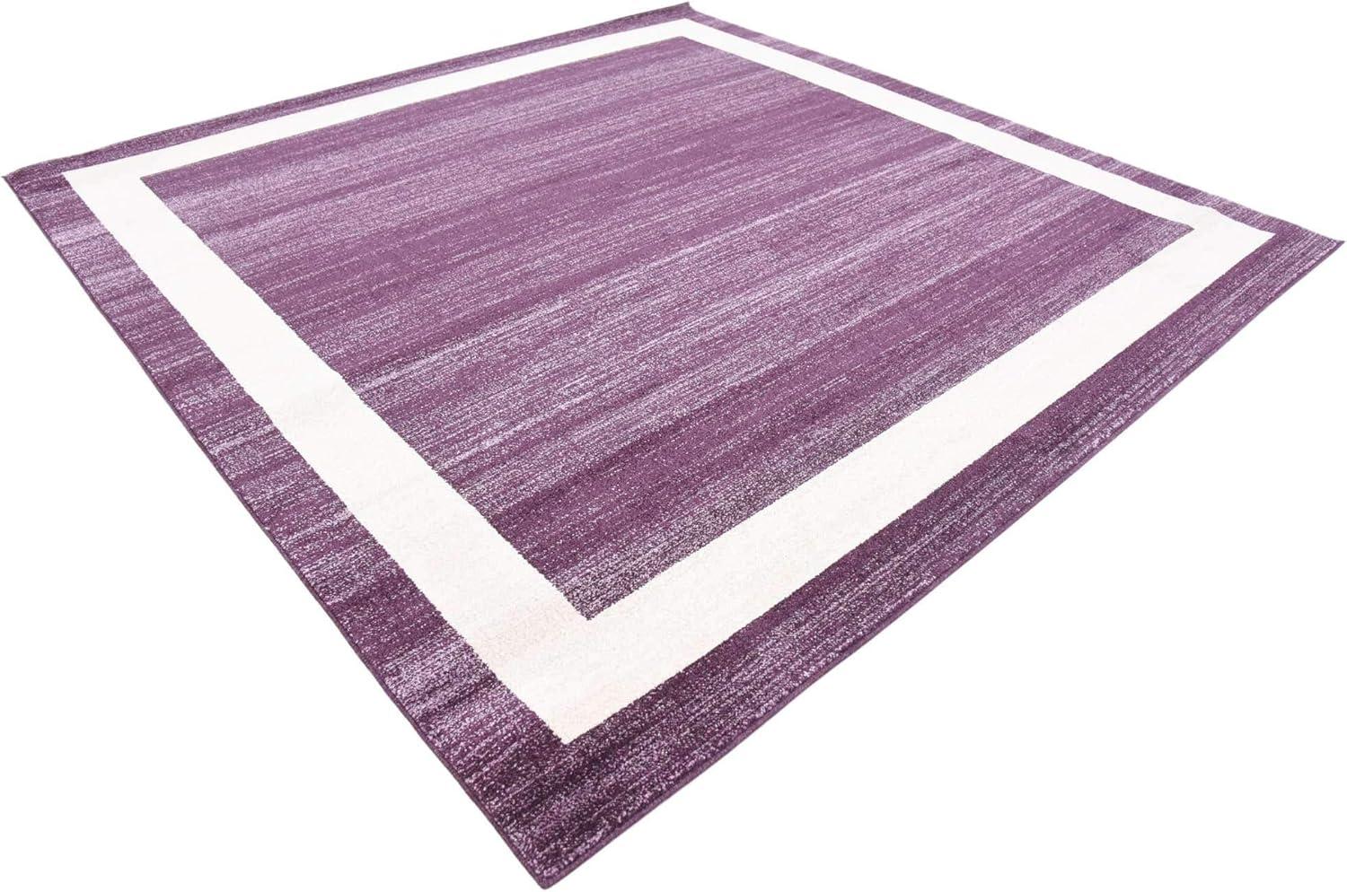 Violet and Ivory Square Tufted Synthetic Area Rug