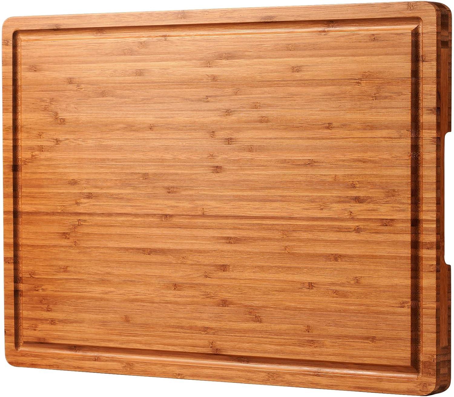 XXL Bamboo Cutting Board with Handles and Juice Grooves