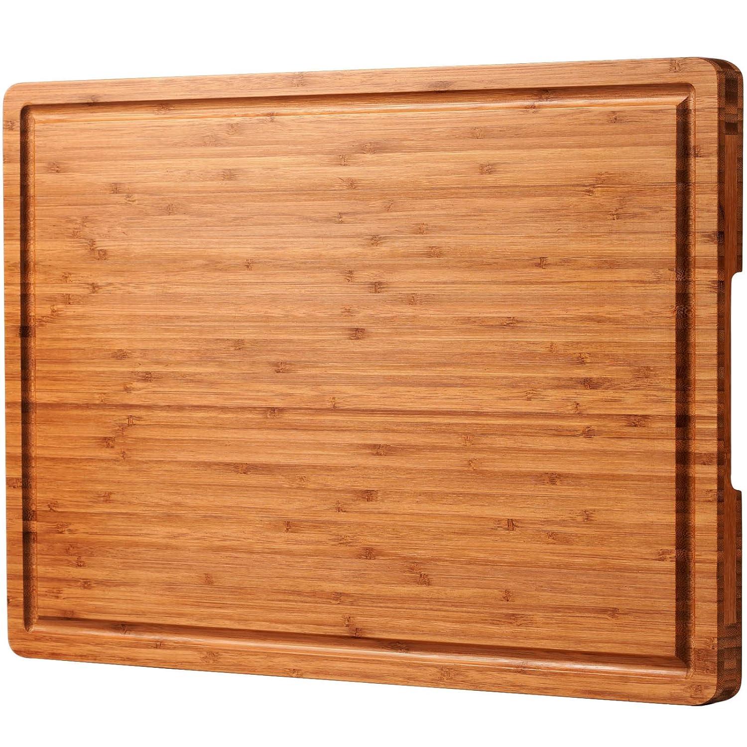 THIROX 24"X18" Bamboo Cutting Boards, XXL Charcuterie Cheese Platter Serving Tray With Handles And Juice Grooves, Solid Structure, Slim, Durable, Reversible