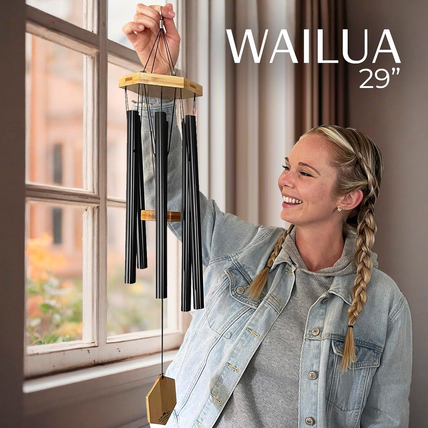 UpBlend Outdoors Wind Chimes for Outside, Gift for Mom, Deep Tone, Sympathy Gifts for Loss of Loved One, Patio Decoration, Memorial Windchimes, 29" Black