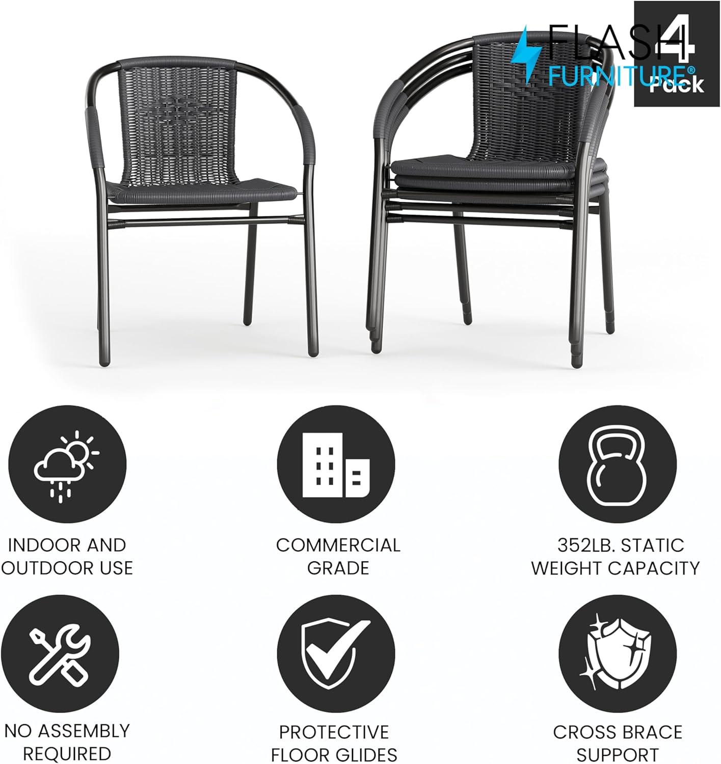 Flash Furniture Lila 4 Pack Gray Rattan Indoor-Outdoor Restaurant Stack Chair