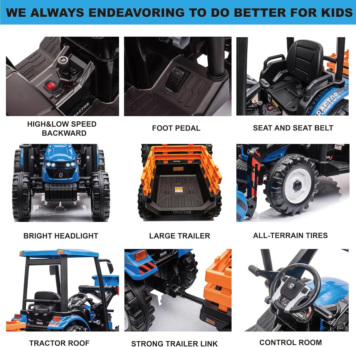 24V Kids Ride On Tractor w/Front Loader, Power Wheels 24V Ride on Toys for Boys Girls, Kids Ride on Excavator w/Dual Motor, Battery Powered Electric Riding Toys (Green Tractor with Front Loader)