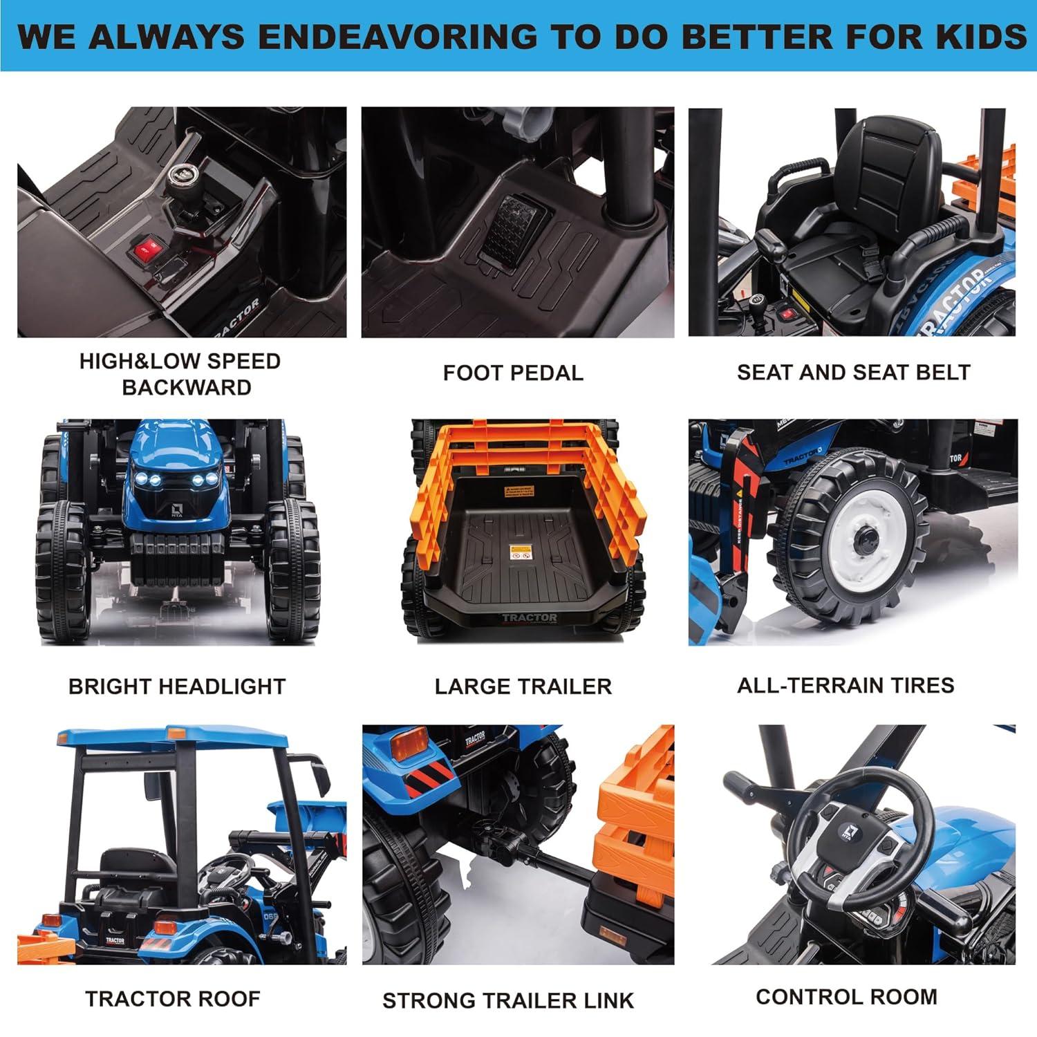 24V Kids Ride On Tractor w/Front Loader, Power Wheels 24V Ride on Toys for Boys Girls, Kids Ride on Excavator w/Dual Motor, Battery Powered Electric Riding Toys (Green Tractor with Front Loader)
