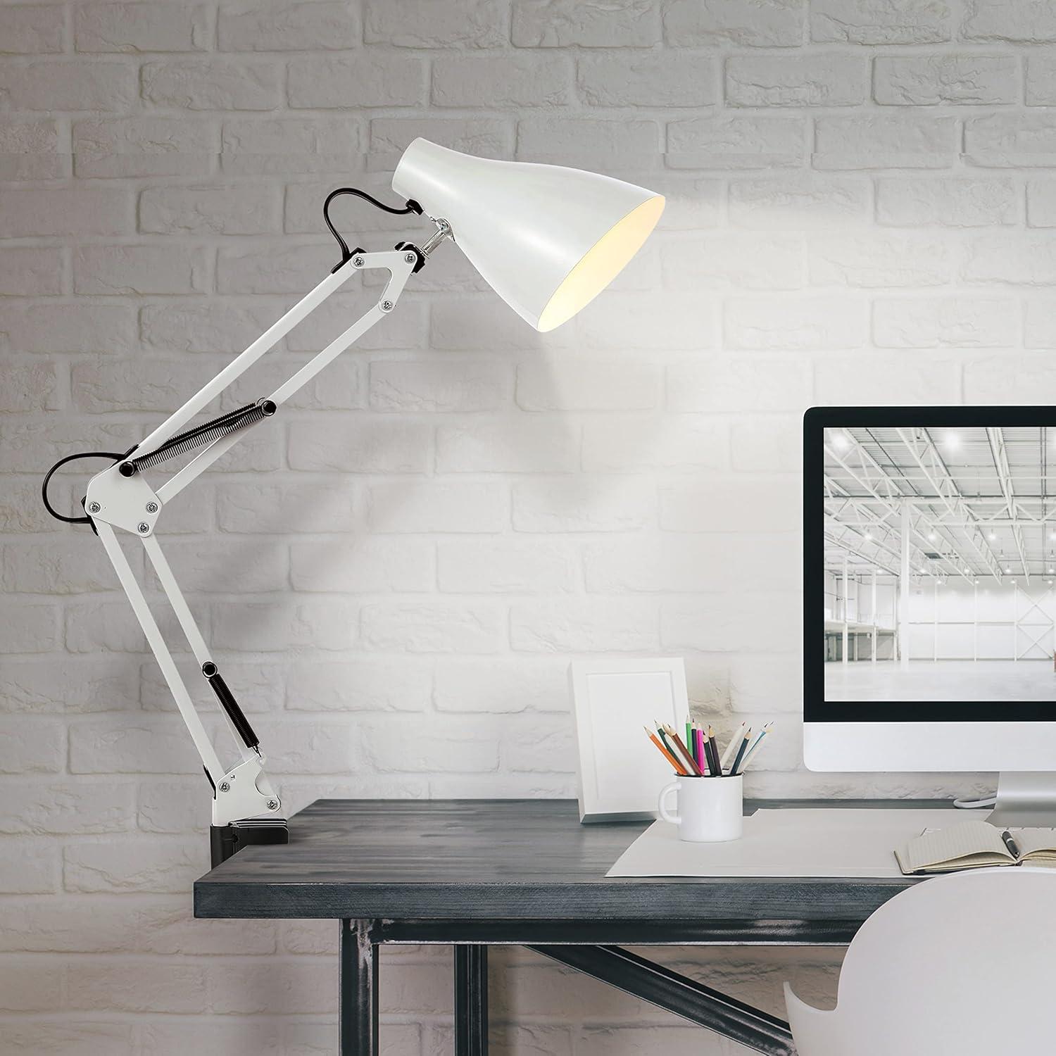 Odile 28.5" Classic Industrial Adjustable Articulated Clamp-On LED Task Lamp, White