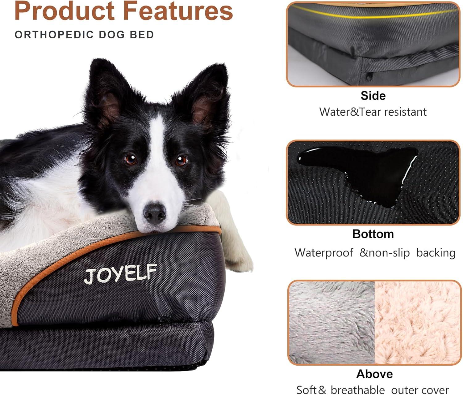 X-Large Gray Orthopedic Memory Foam Dog Bed with Bolster