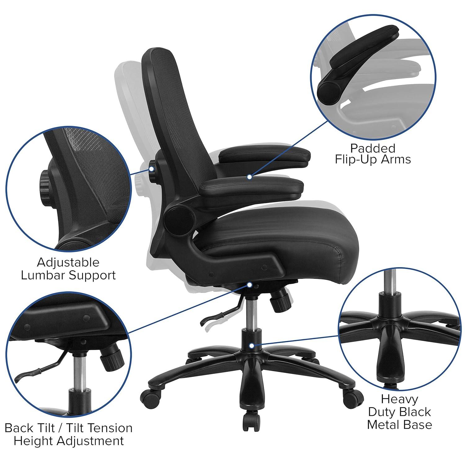 Flash Furniture HERCULES Series Big & Tall 500 lb. Rated Black Mesh/LeatherSoft Executive Ergonomic Office Chair with Adjustable Lumbar