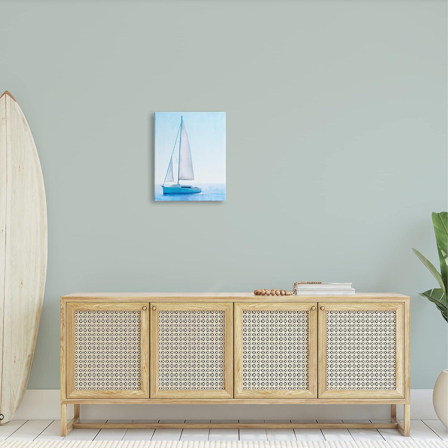 Stupell Industries Sailboat Drifting Blue Ocean Sky Graphic Art Gallery Wrapped Canvas Print Wall Art, Design by Kim Allen