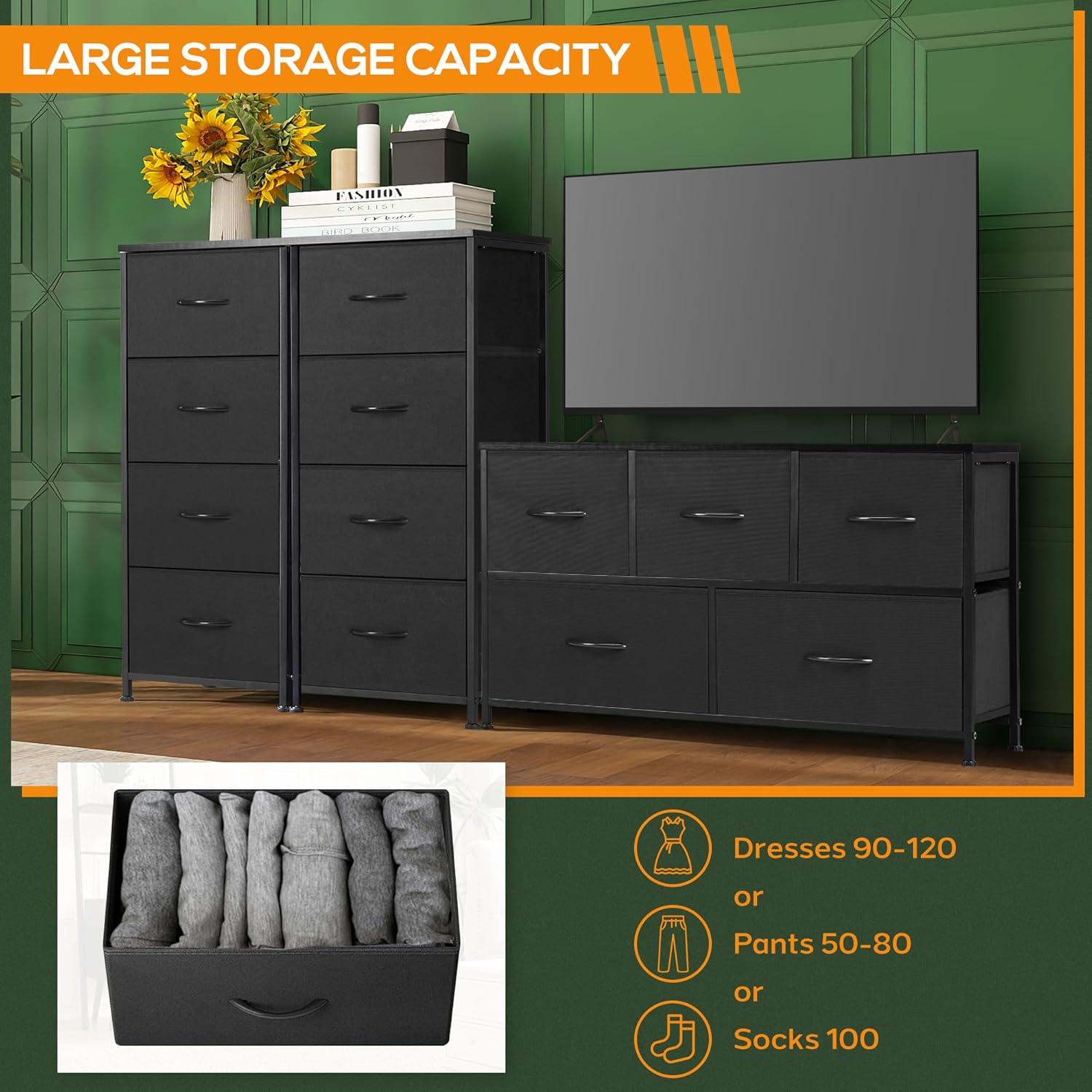 Yangming 4 Drawer Fabric Dresser for Bedroom, Tall Chest of Drawer Organizer Storage Cabinet for Closet, Entryway, Black