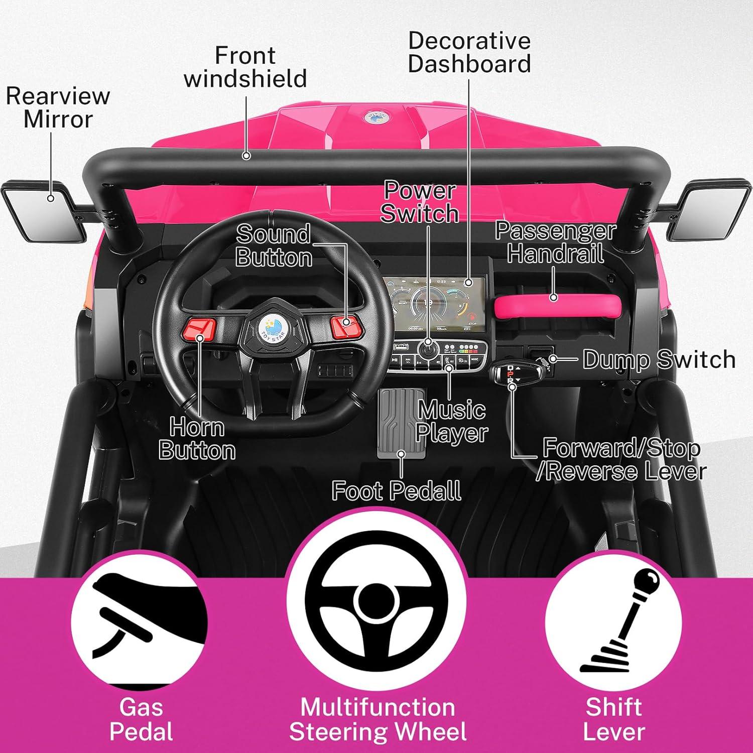 Himimi Delia Himimi 24 Voltage  Ride On Dump Truck, 2 Seater Kids UTV with Electric Dump Bed, Remote Control