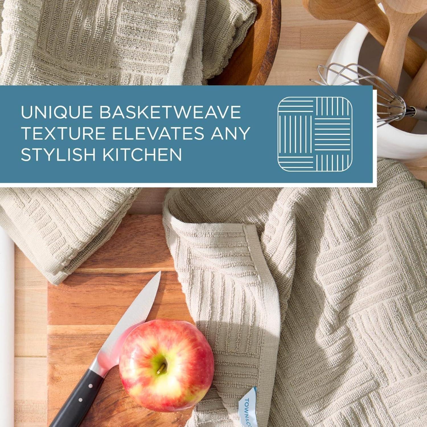 Town & Country Basics Basket Weave Antimicrobial Terry Cloth Kitchen Towel Set 16" x 28" (Set of 4)