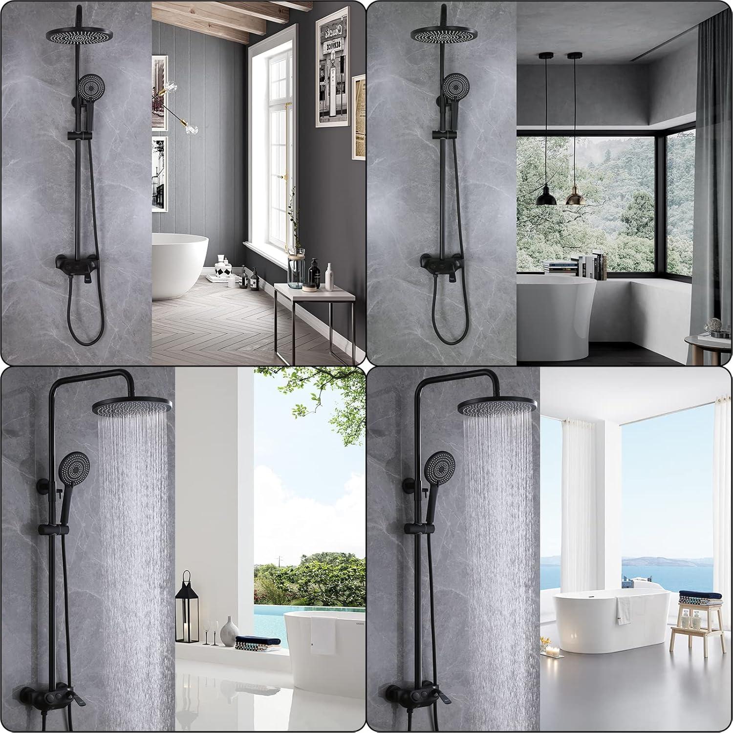 Matte Black Adjustable Brass Rain Shower System with Handheld