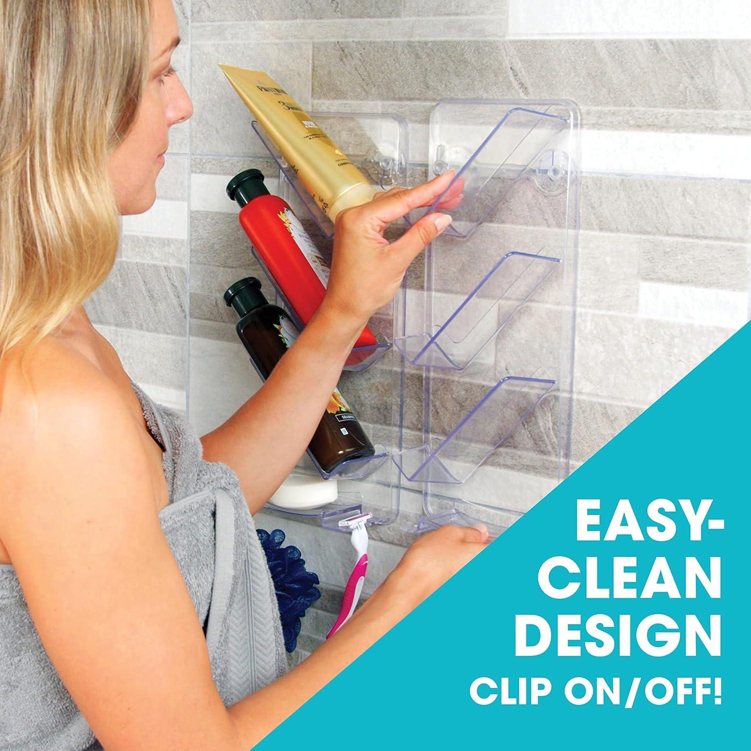 Easy Clean Shower Caddy, 2 Pack Durable Rustproof Bath Organizer, No Suction Cups, No Screws, Wall Mounted Adjustable Shower Rack, Acrylic Shelves As Seen On Instagram