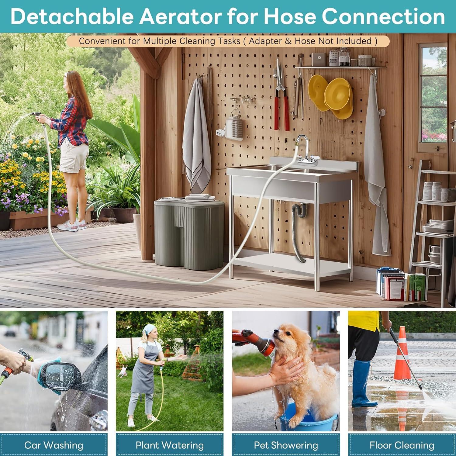 KWODE 4 Inch Center Commercial Hand Sink Faucet with 3-1/2”Gooseneck Spout, Dual Lever Handle Wall Mount Kitchen Sink Faucet, Brass Constructed, Chrome