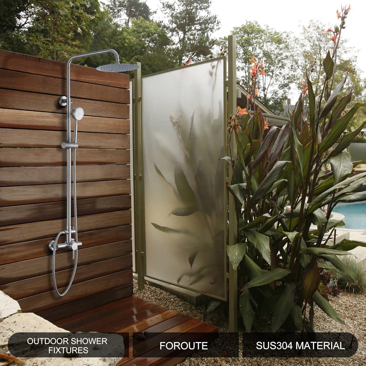 Outdoor Shower Fixture SUS304 Shower Faucet Combo Set Stainless Steel 8 Rainfall Shower Head
