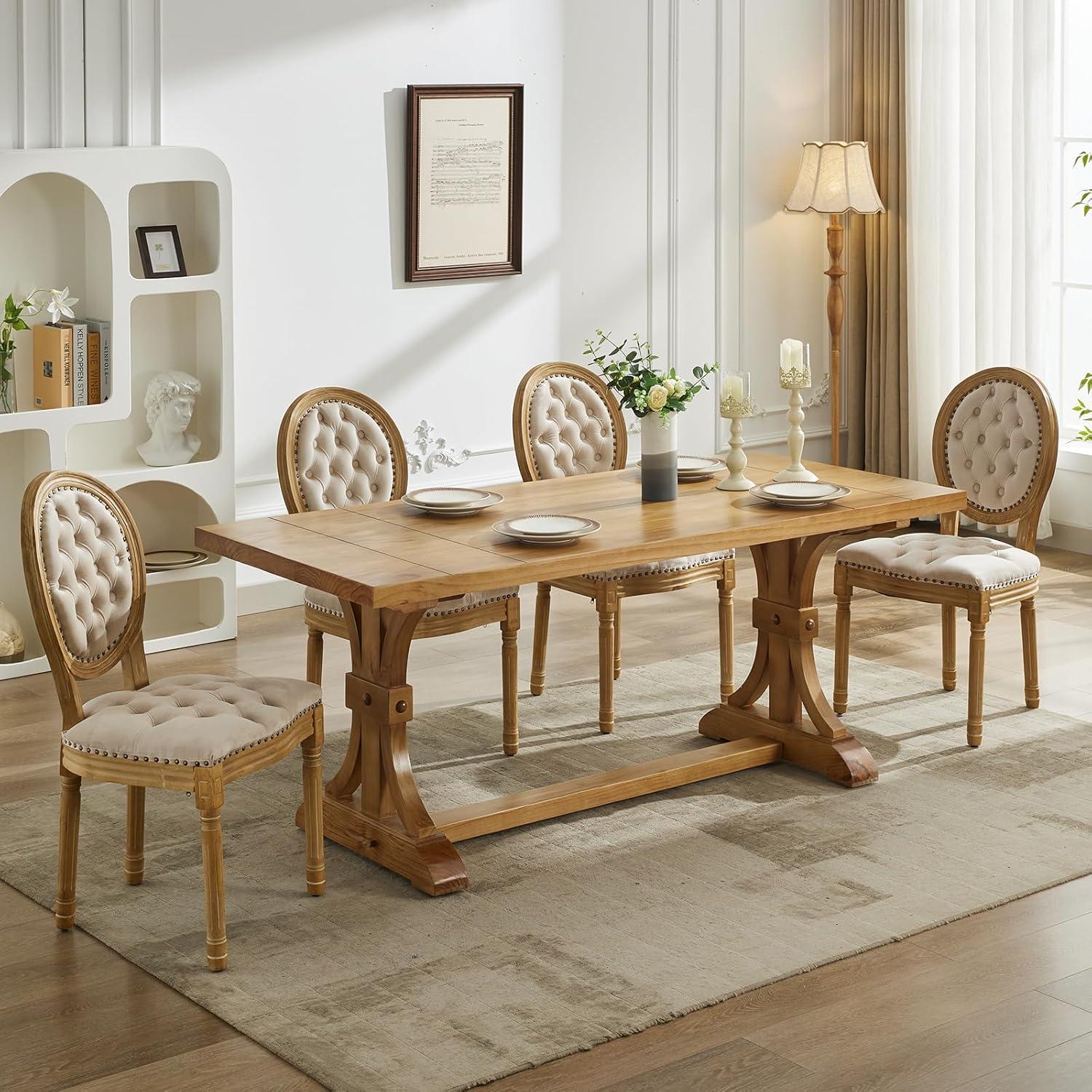 One Allium Way® French Style Vintage Solid Wood Upholstered Dining Chair (Set of 4)