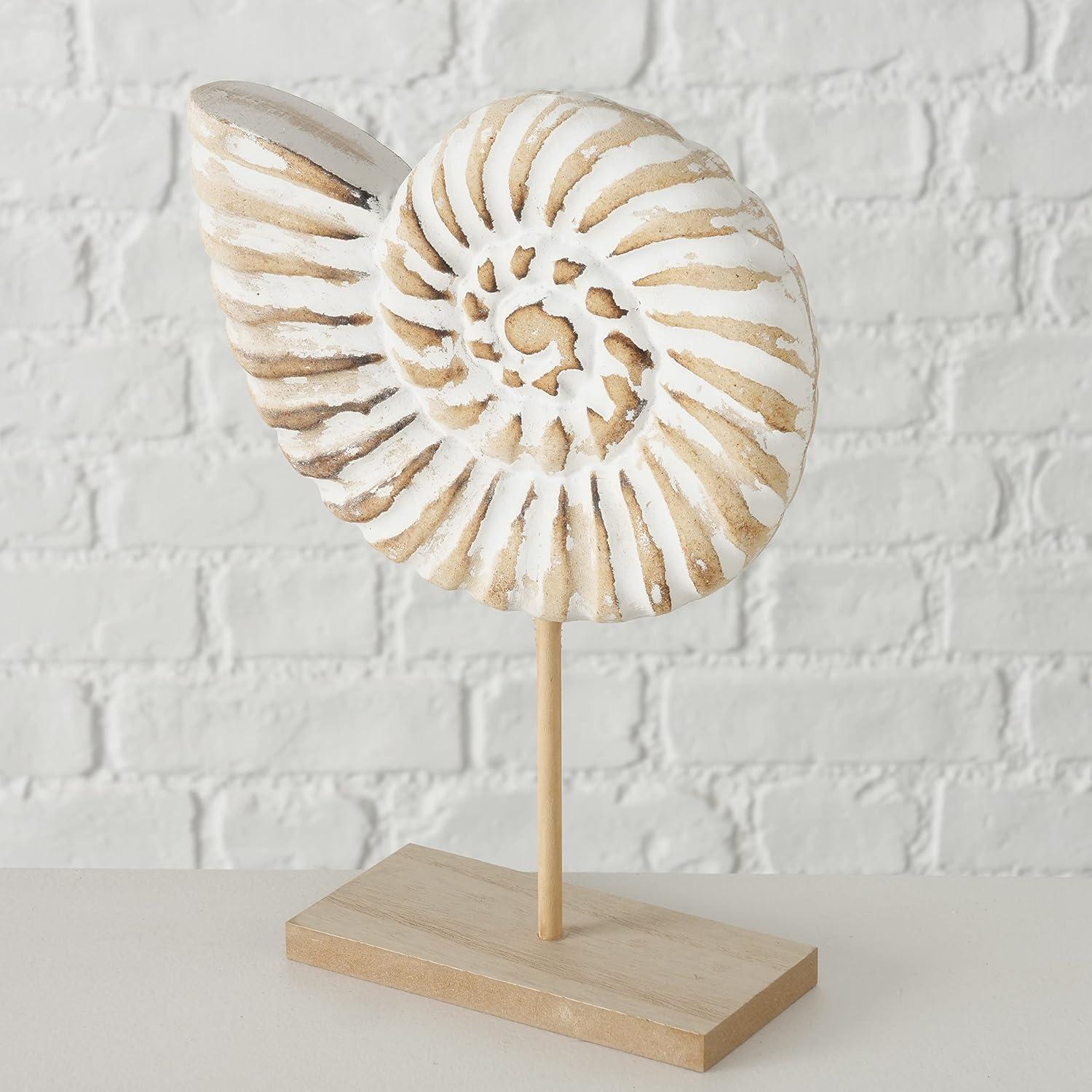 Hand Carved White and Natural Nautilus Shell Sculptures with MDF Wood Base