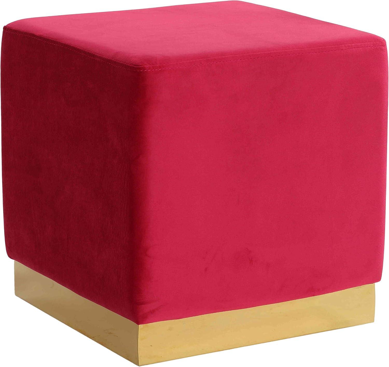 Pink Velvet Square Ottoman with Brushed Gold Base