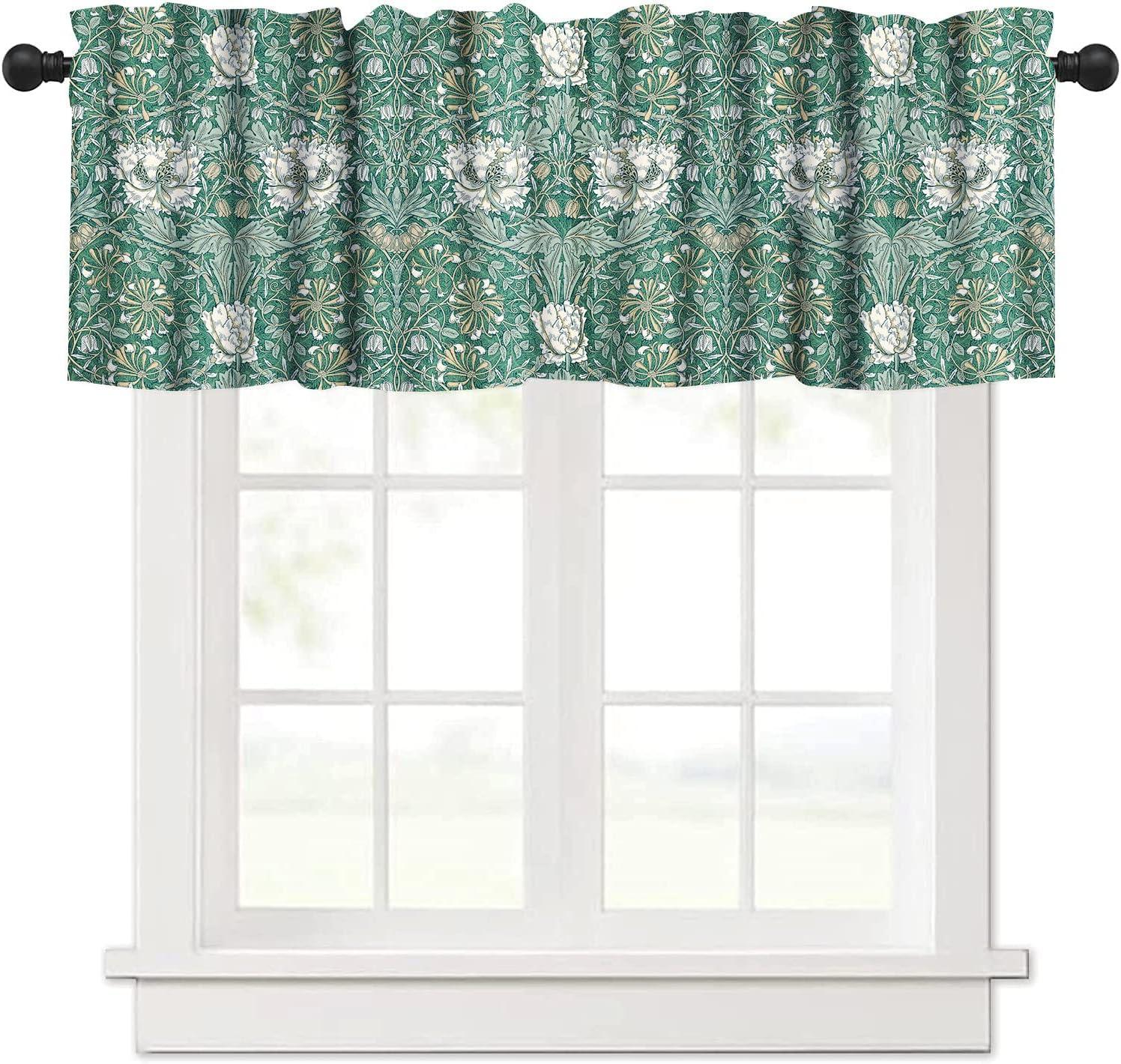 Vintage Botanical Printed Green and Blue Kitchen Valance