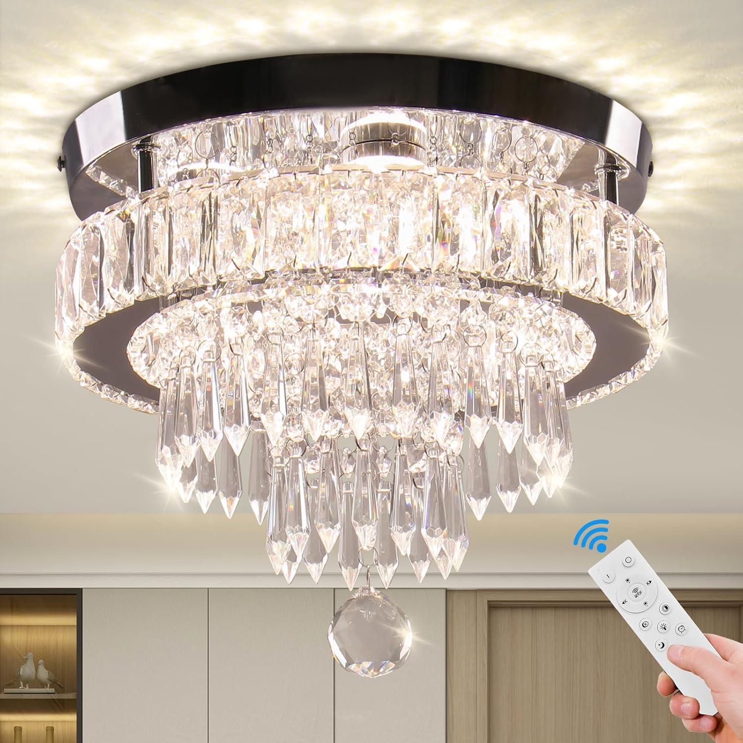 House of Hampton® House of Hampton® 11.8" Crystal Chandeliers Modern Crystal Ceiling Light LED Chandeliers Semi Flush Mount Chandelier Light for Bedrooms Dining Living Room Hallway (6500K Cool White Light)