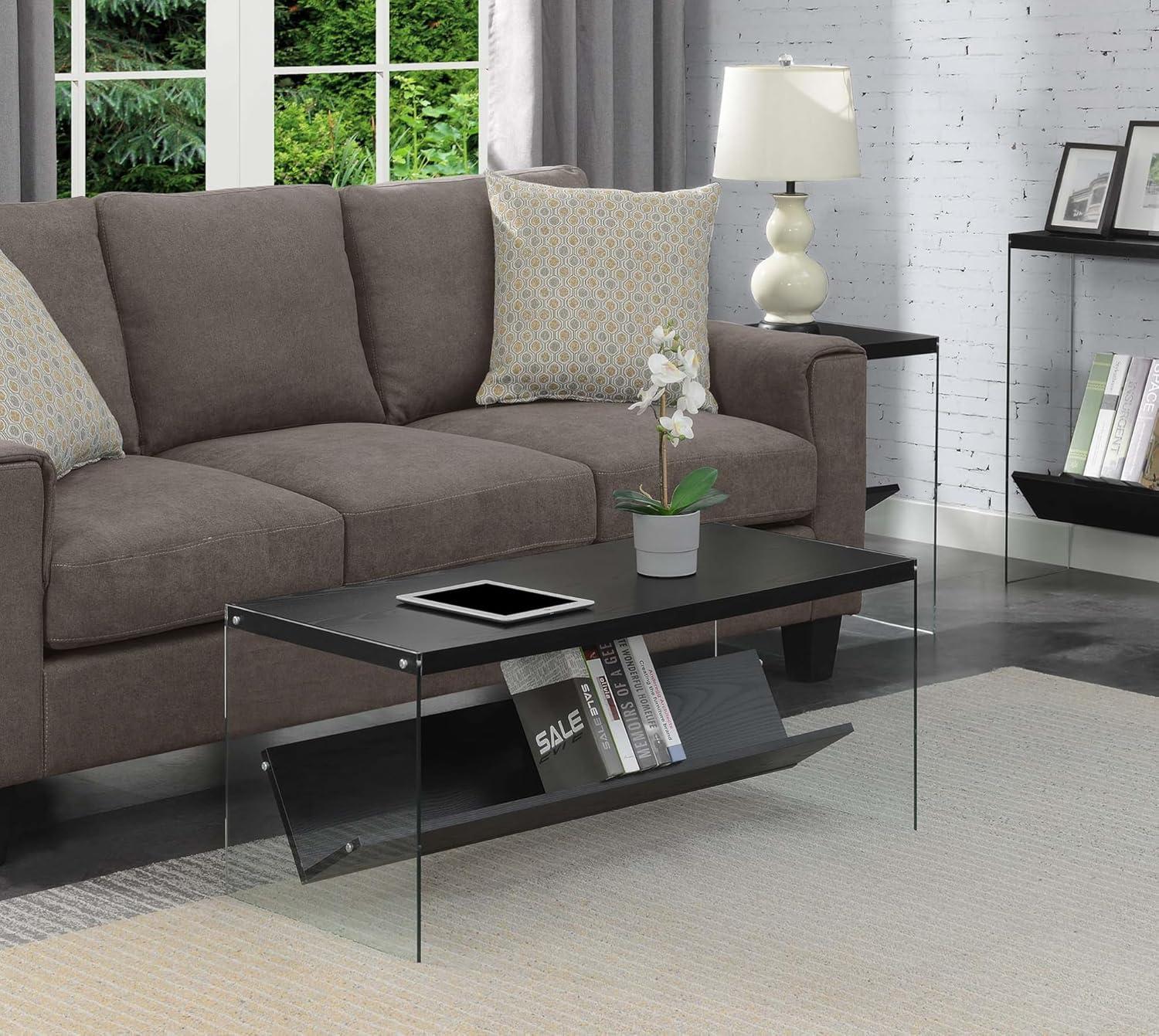 Modern Rectangular Wood and Glass Coffee Table with Shelf