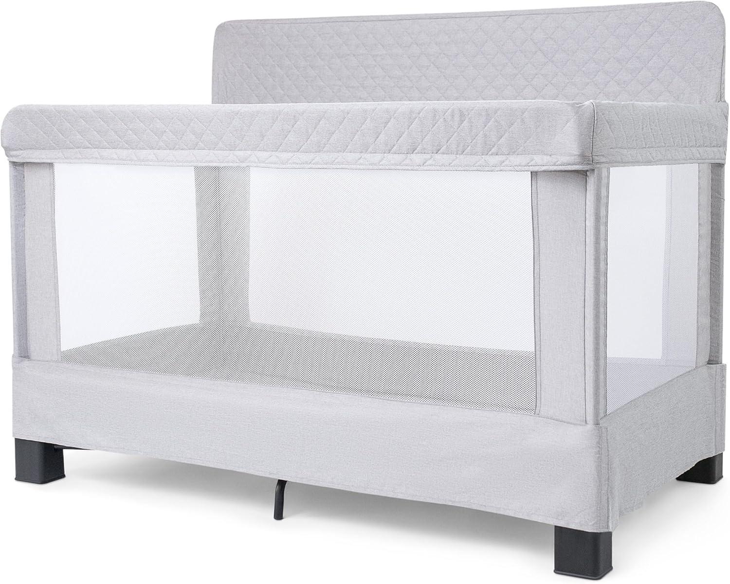 Grey Full Size Mesh Crib with Quilted Fabric