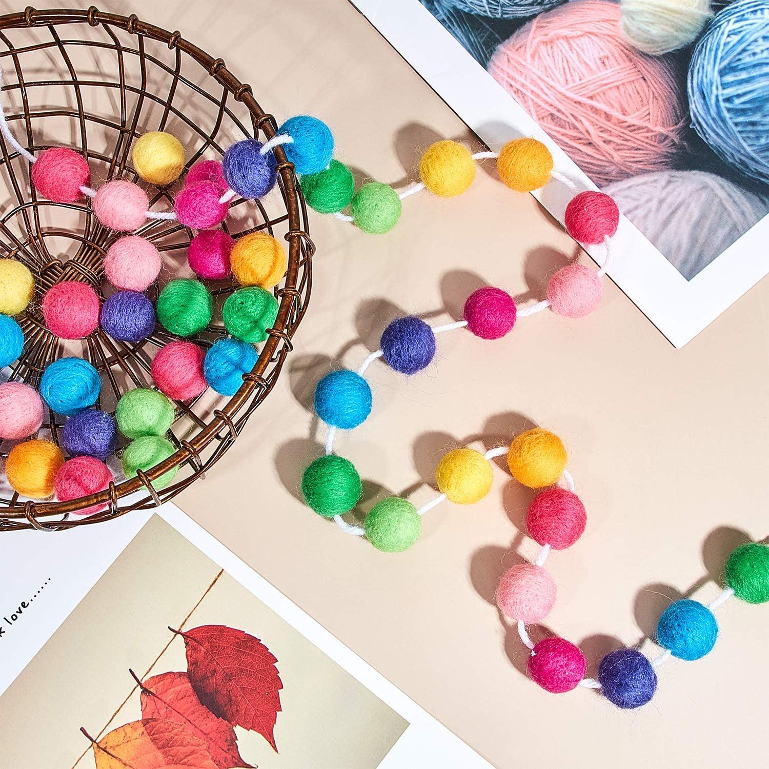 Wool Felt Ball Garland Colorful Pom Pom Garland Handmade 6.5 Feet Long 24 Balls Felt Ball Garlands for Wall Christmas Tree Decoration
