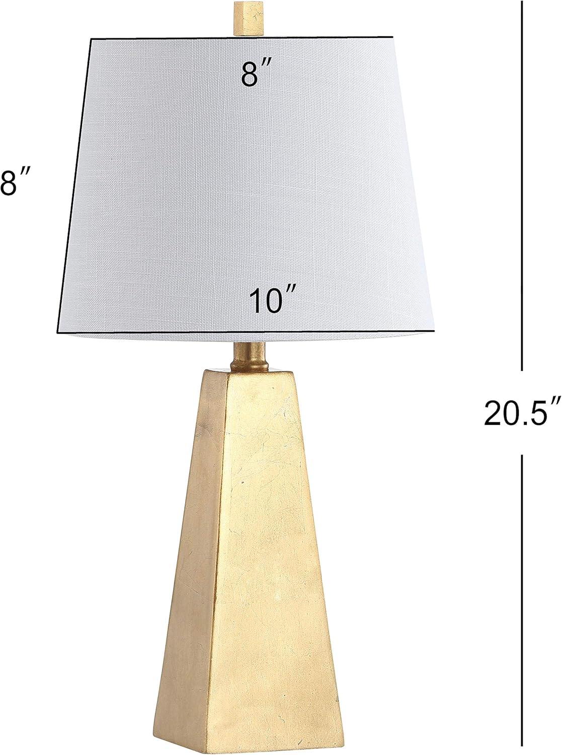 JONATHAN Y 20.5" Alexis Resin Table Lamp (Includes LED Light Bulb) Gold: Modern Geometric Pyramid Base, Silk-Wrapped Cord