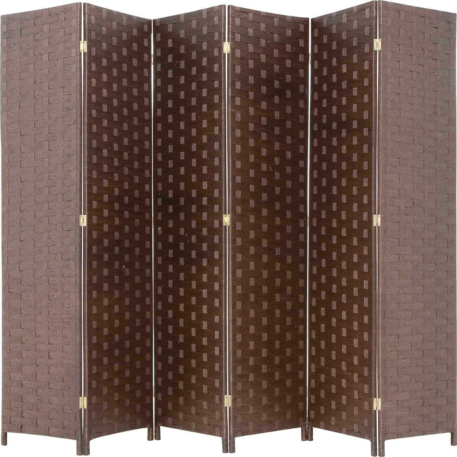 6 Panel  Room Dividers Folding Privacy Screen Partitions Room Dividers Wall Foldable Screen Portable Wood Mesh Woven Design Room Separator Screen for Home Office Bedroom Living Room, Brown