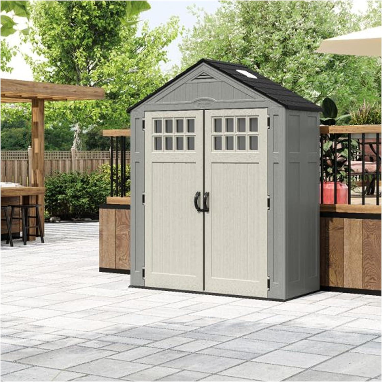 Suncast Everett Outside Storage Equipment Shed with Double Door Entry, Gray