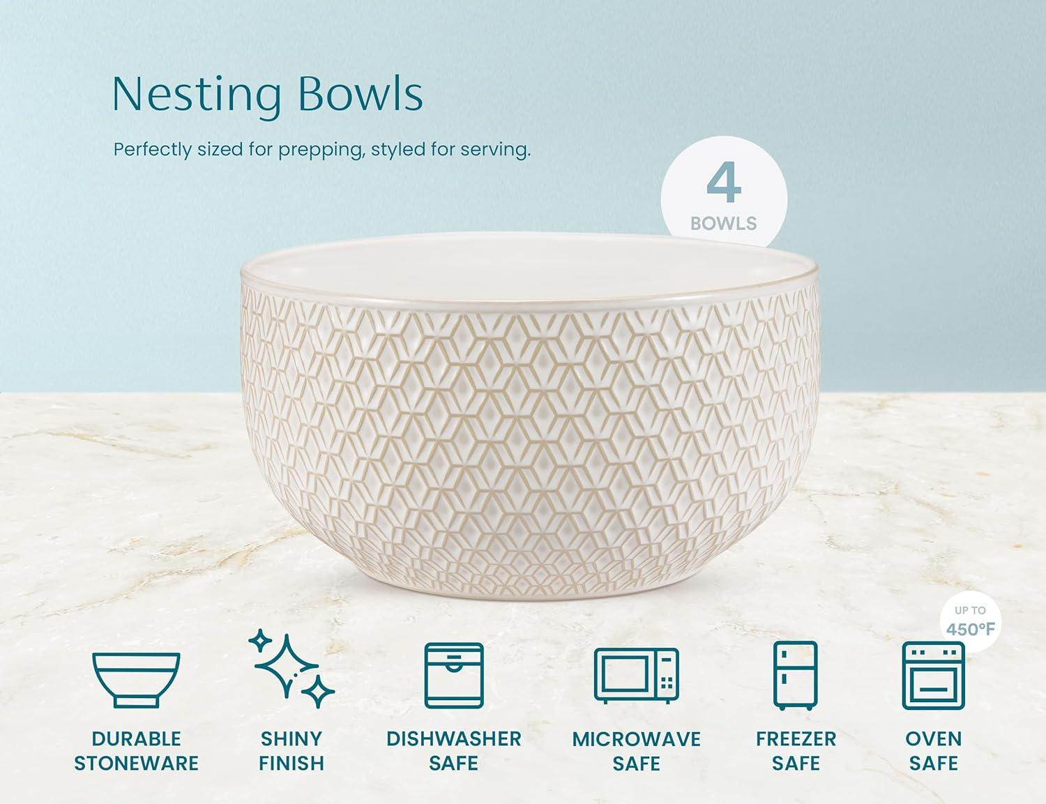 Kook Ceramic Nesting Bowls, 20/44/98/145 oz, Cream/Copper, Set of 4