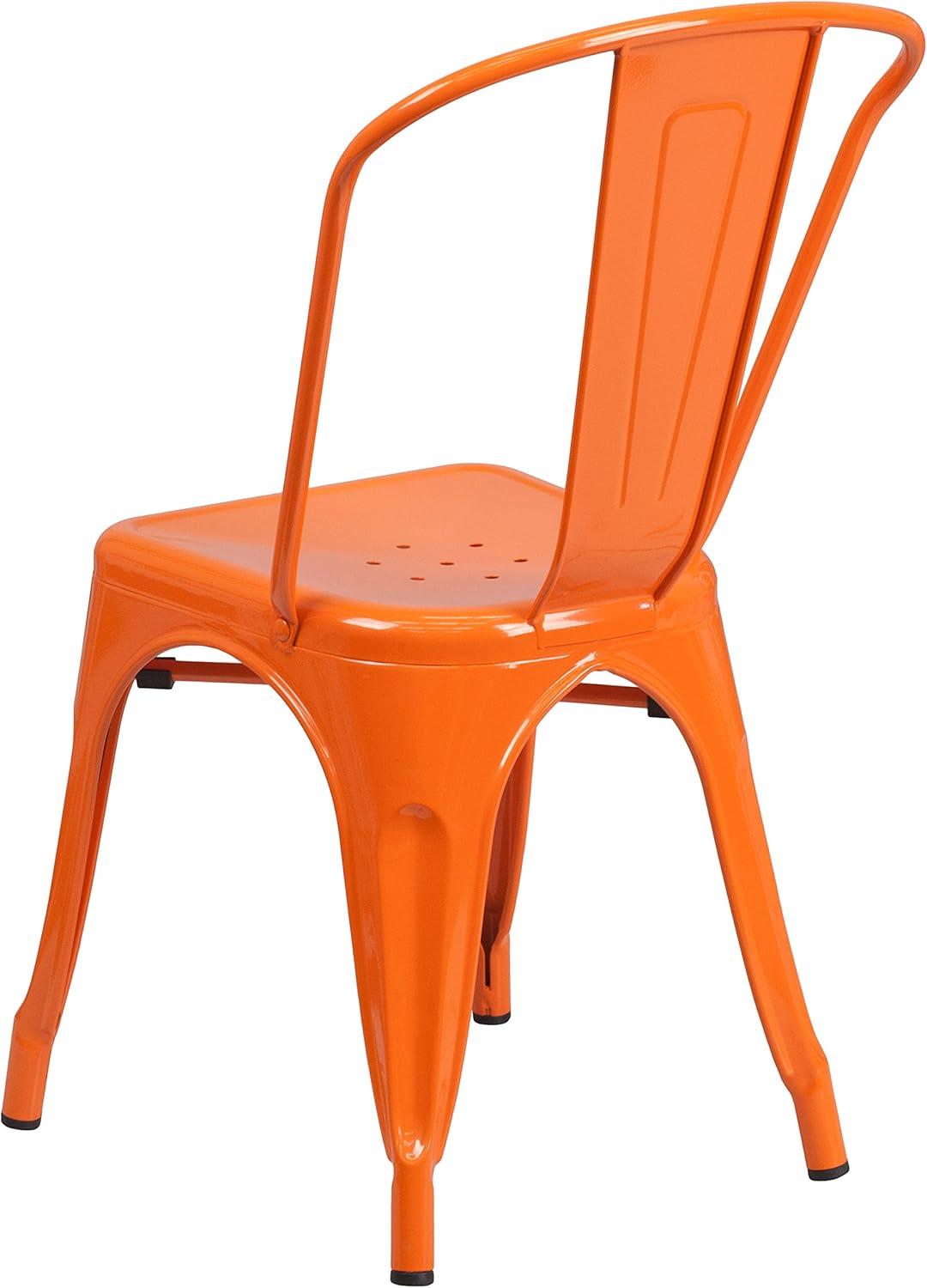 Emma + Oliver Orange Metal Stackable Indoor-Outdoor Dining Chair