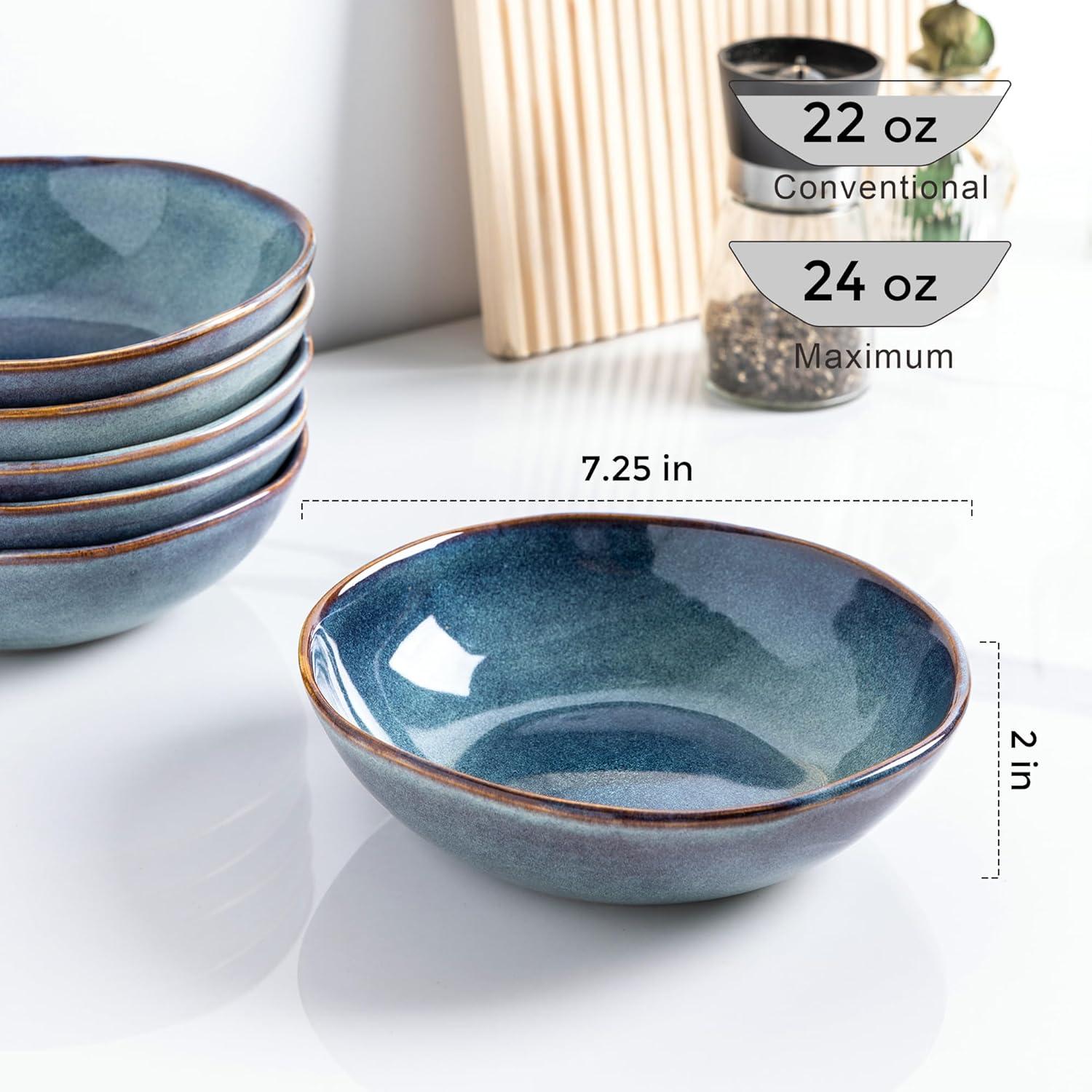 Handmade Gray Blue Ceramic 24oz Cereal Soup Salad Bowls Set