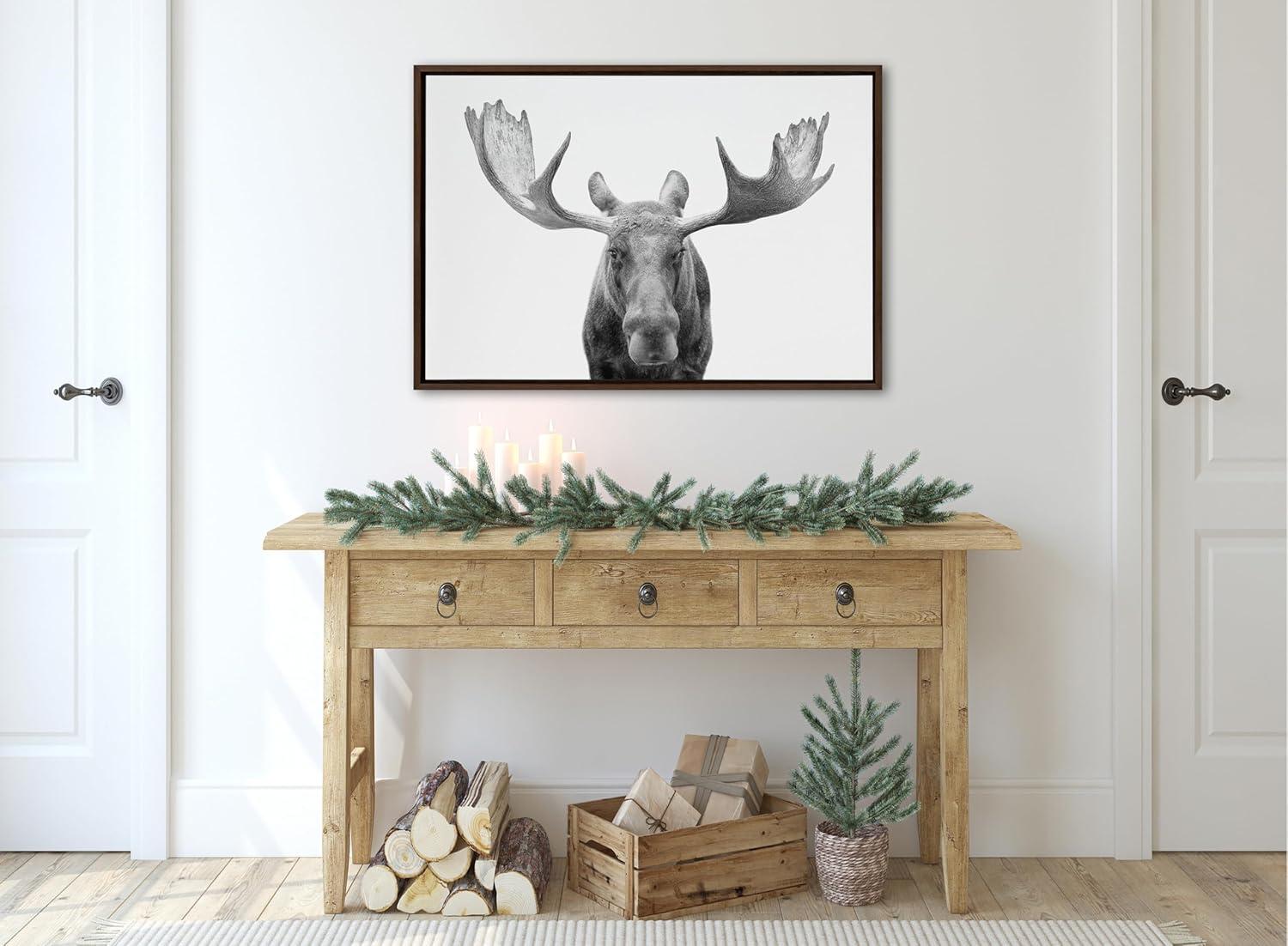 Kate & Laurel All Things Decor Sylvie Moose Black and White Framed Wall Art by Amy Peterson Art Studio Brown