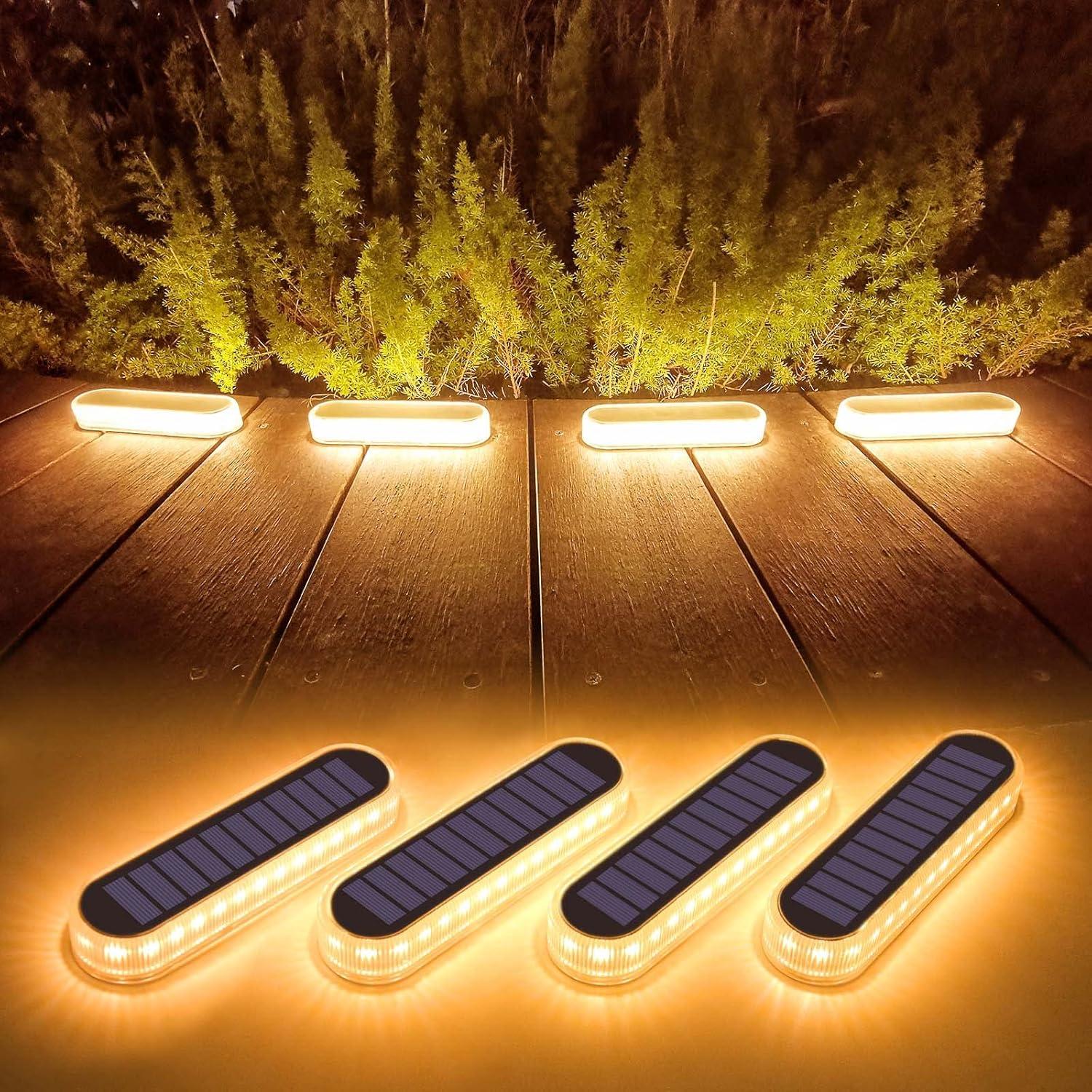 Warm White LED Solar Powered Outdoor Deck Lights, 4-Pack