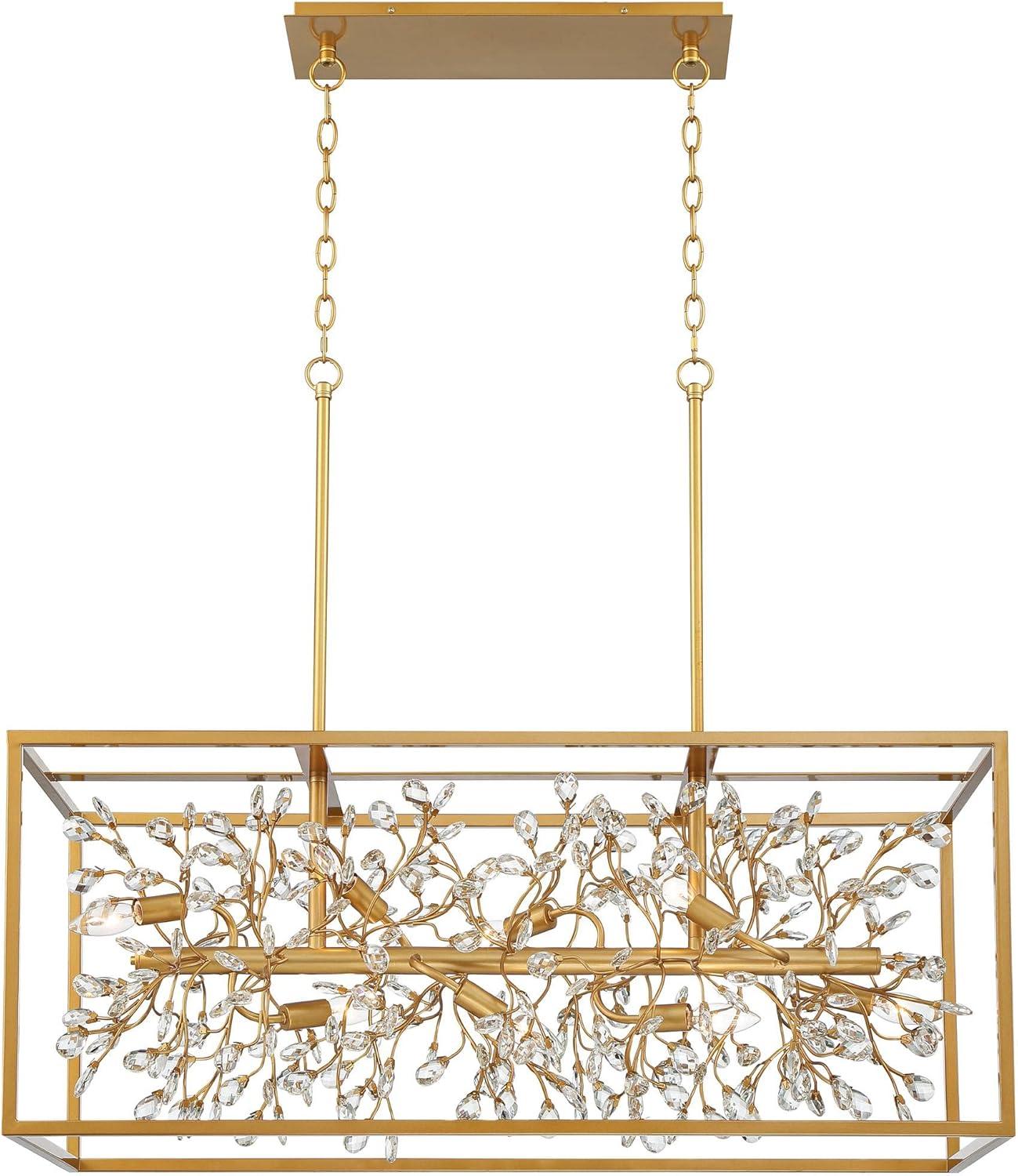 Possini Euro Design Gold Linear Island Pendant Chandelier 38 1/2" Wide Modern Clear Crystal 8-Light Fixture for Dining Room House