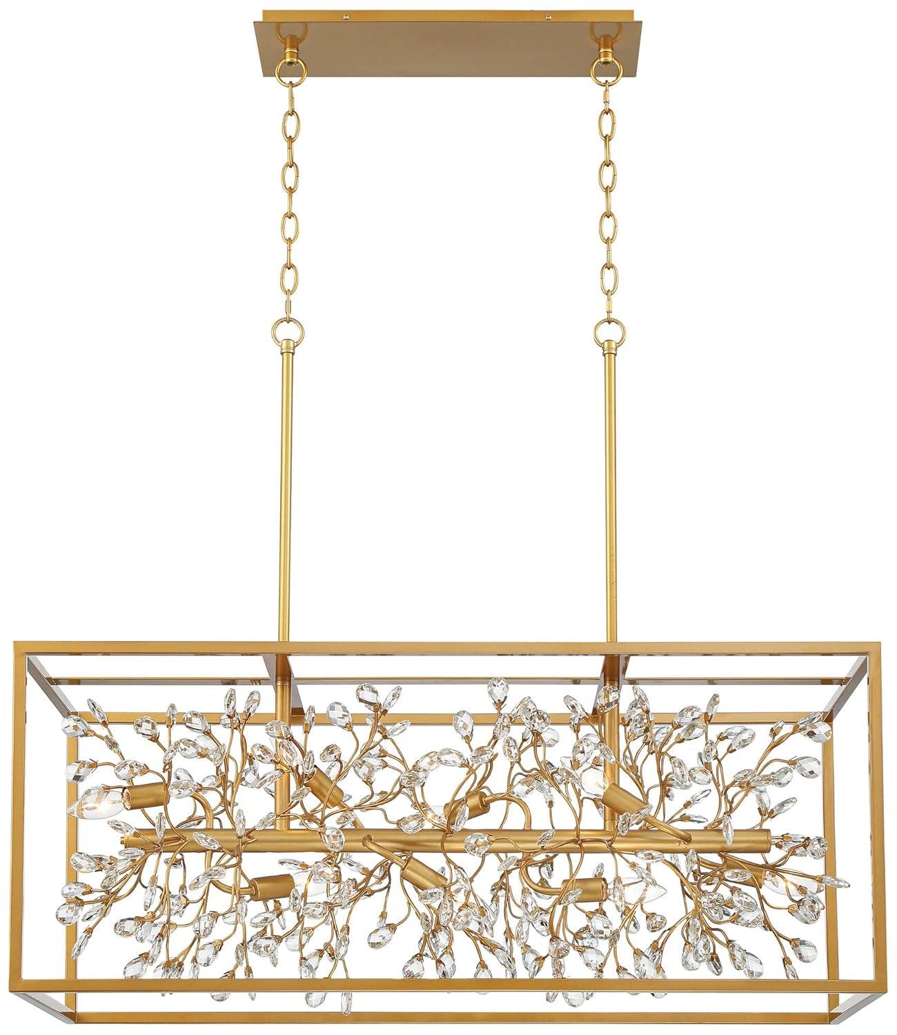 Possini Euro Design Gold Linear Island Pendant Chandelier 38 1/2" Wide Modern Clear Crystal 8-Light Fixture for Dining Room House