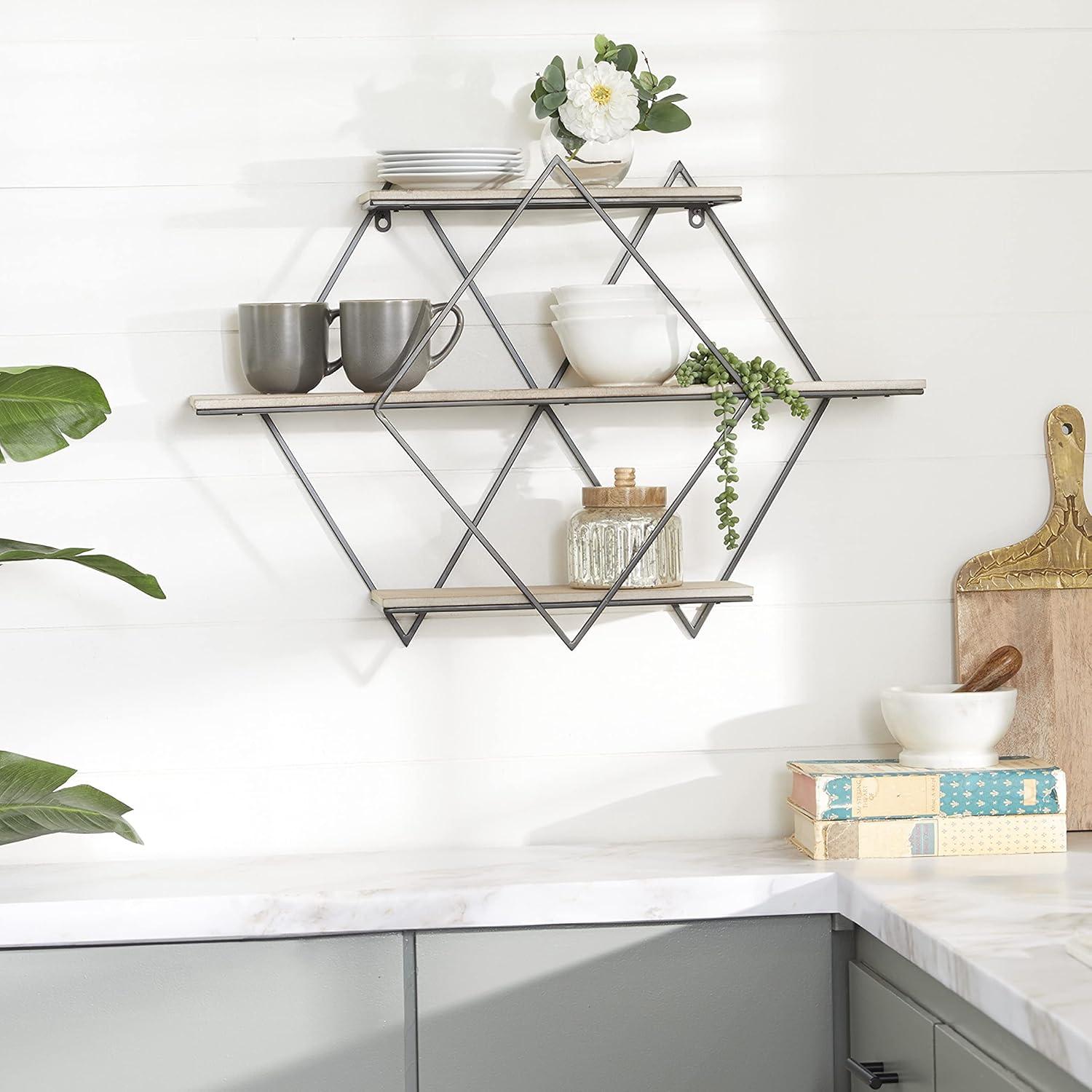 DecMode Brown Wood Contemporary Wall Shelf