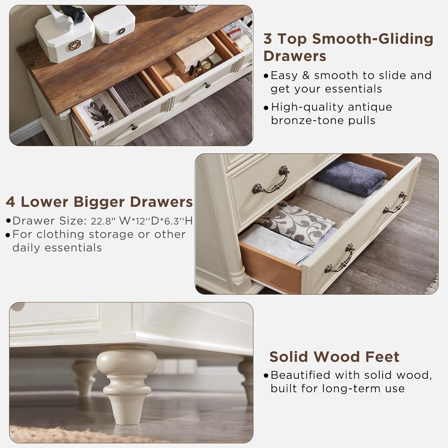 OKD Ojaswi Farmhouse 7 - Drawer Dresser, Wood Rustic Dresser Chest of Drawers with 2 Size Drawers for Bedroom, Living Room