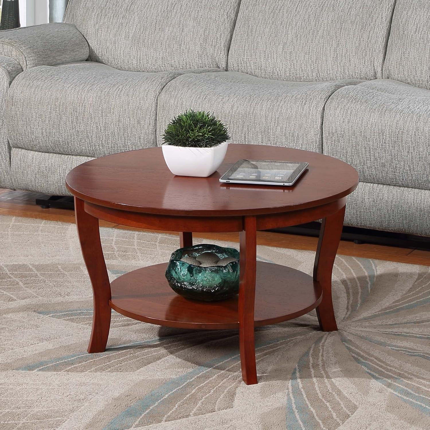 Convenience Concepts American Heritage Round Coffee Table with Shelf, Mahogany