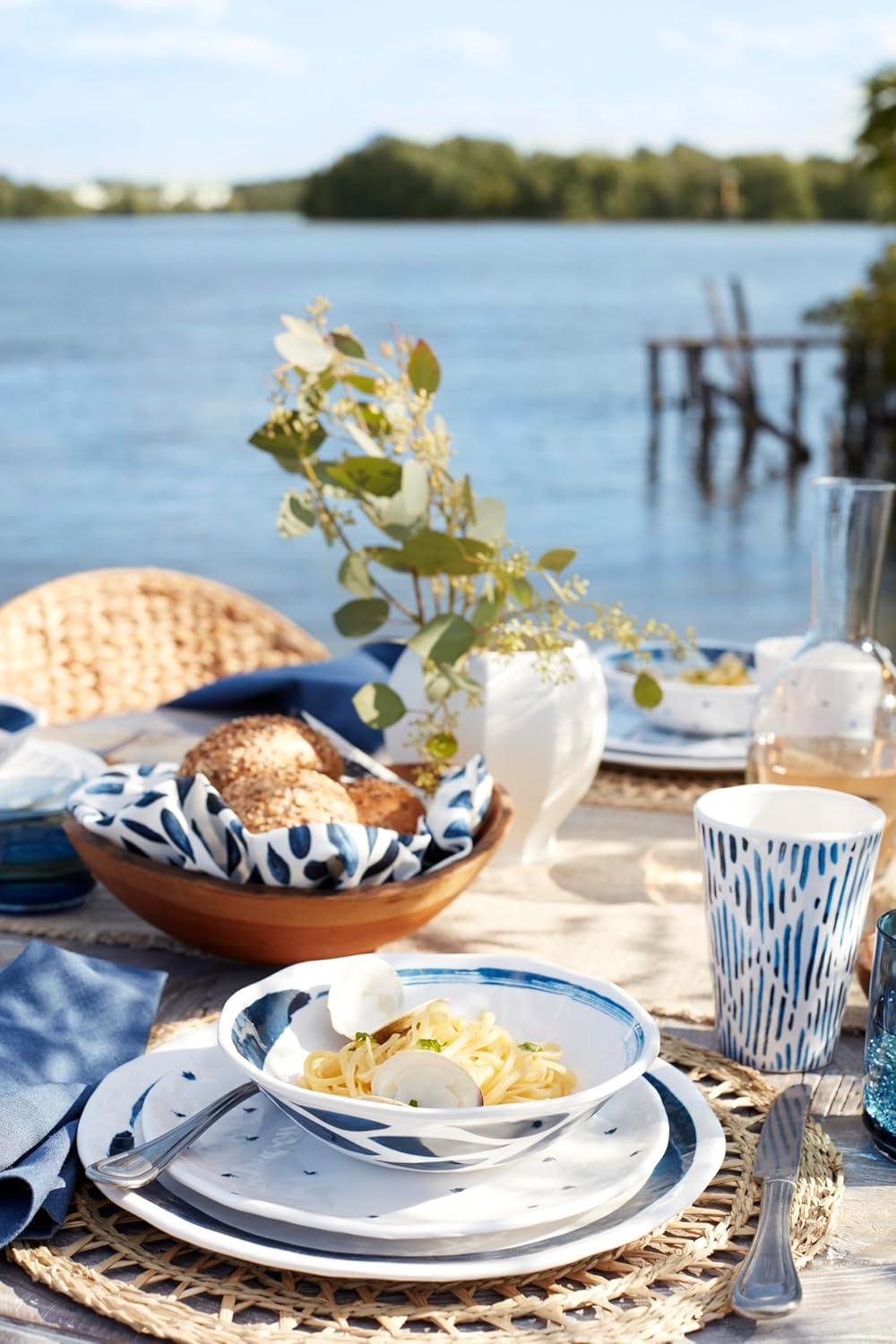 Blue and White Melamine 16-Piece Dinnerware Set