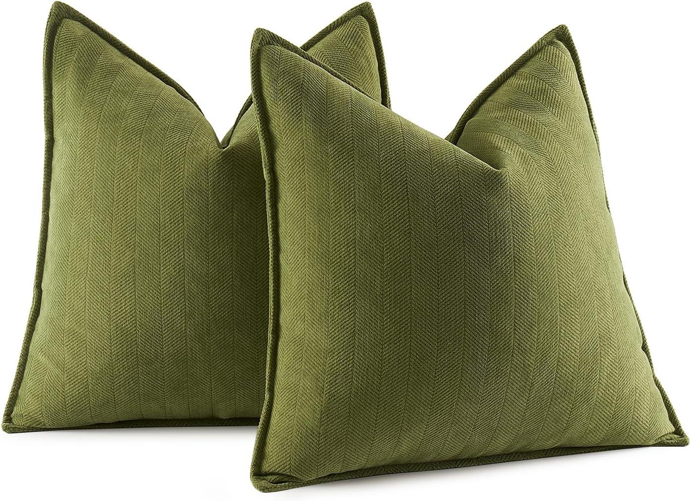 Moss Green Chenille 18x18 Inch Decorative Pillow Covers