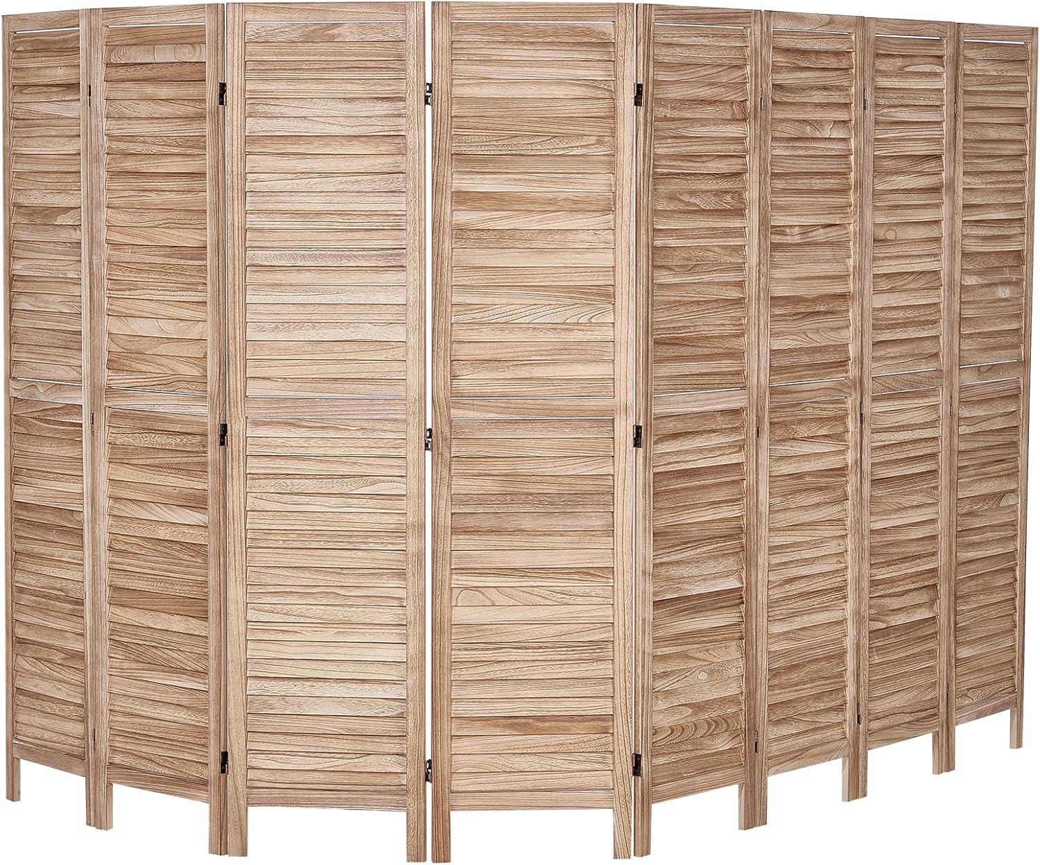 Wood Room Divider, 8 Panel Wood Folding Privacy Screen, 66.9 in. Tall Indoor Louvered Wooden Partition, Portable