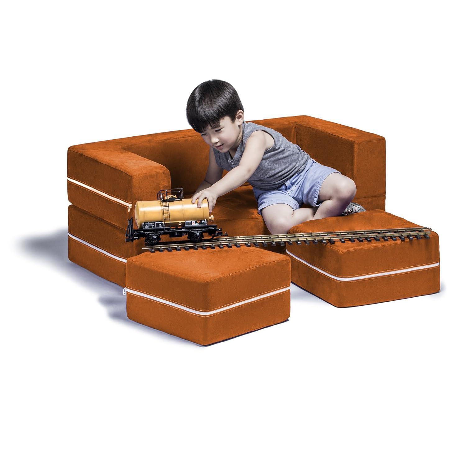 Jaxx Zipline Kids Modular Loveseat & Ottomans/Fold Out Lounger, Mandarin