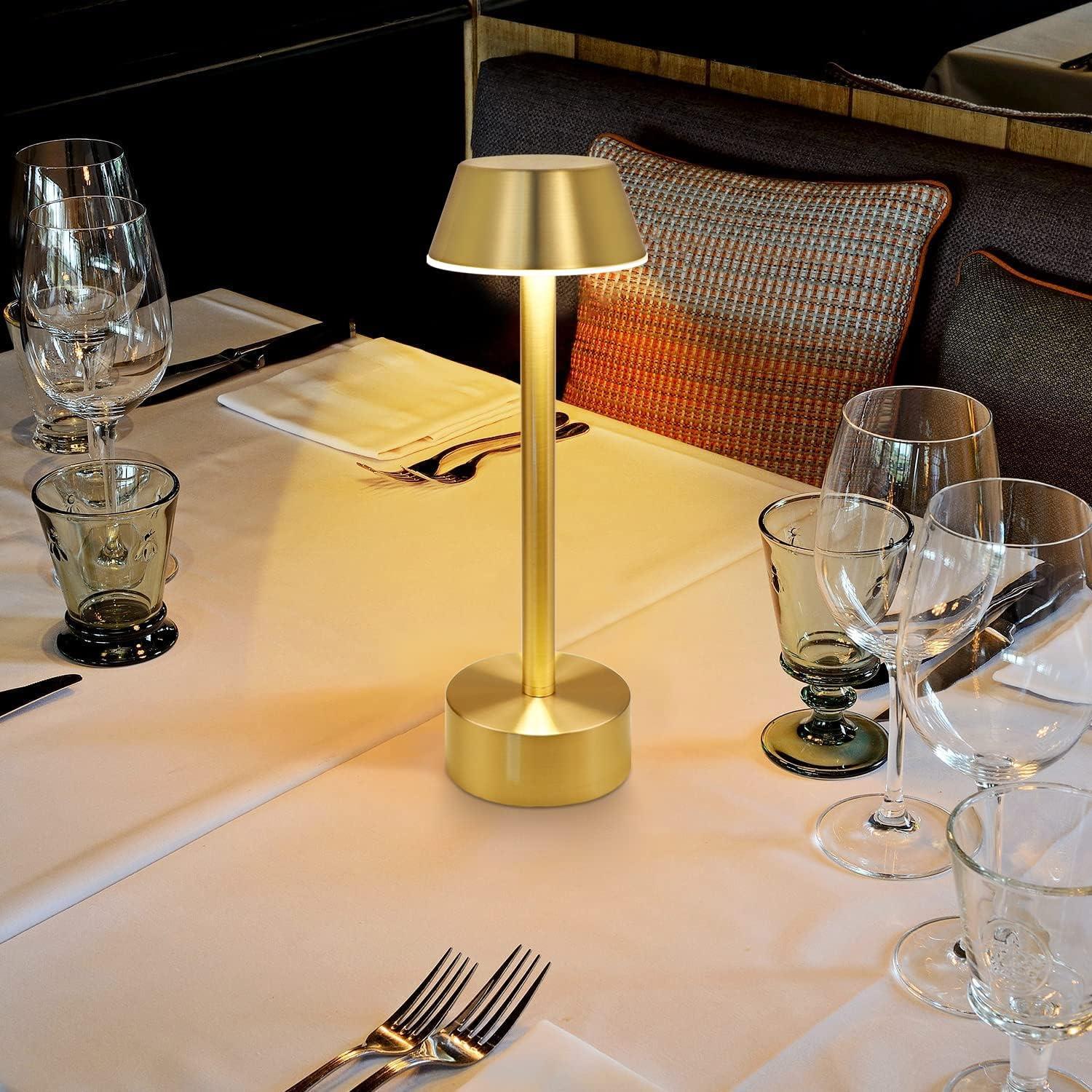 Egobasic Cordless Table Lamps, Modern Rechargeable Battery LED Desk Touch Night Light, 11.8" Metal Minimalist Small Portable Lamps for Dinner Coffee Table Restaurant Bedroom Bar Hotel, Gold