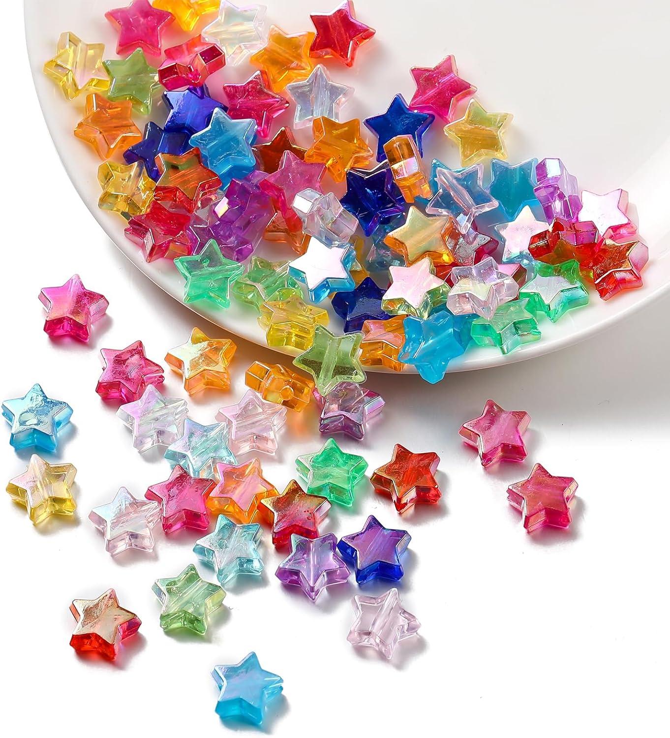 St. Kunkka 600 Pcs Acrylic Star Beads for Jewelry Making Craft DIY - 12 Mixed Colors, Clear Acrylic AB Colors Star Spacer Beads for DIY Bracelet, Necklace, Earrings